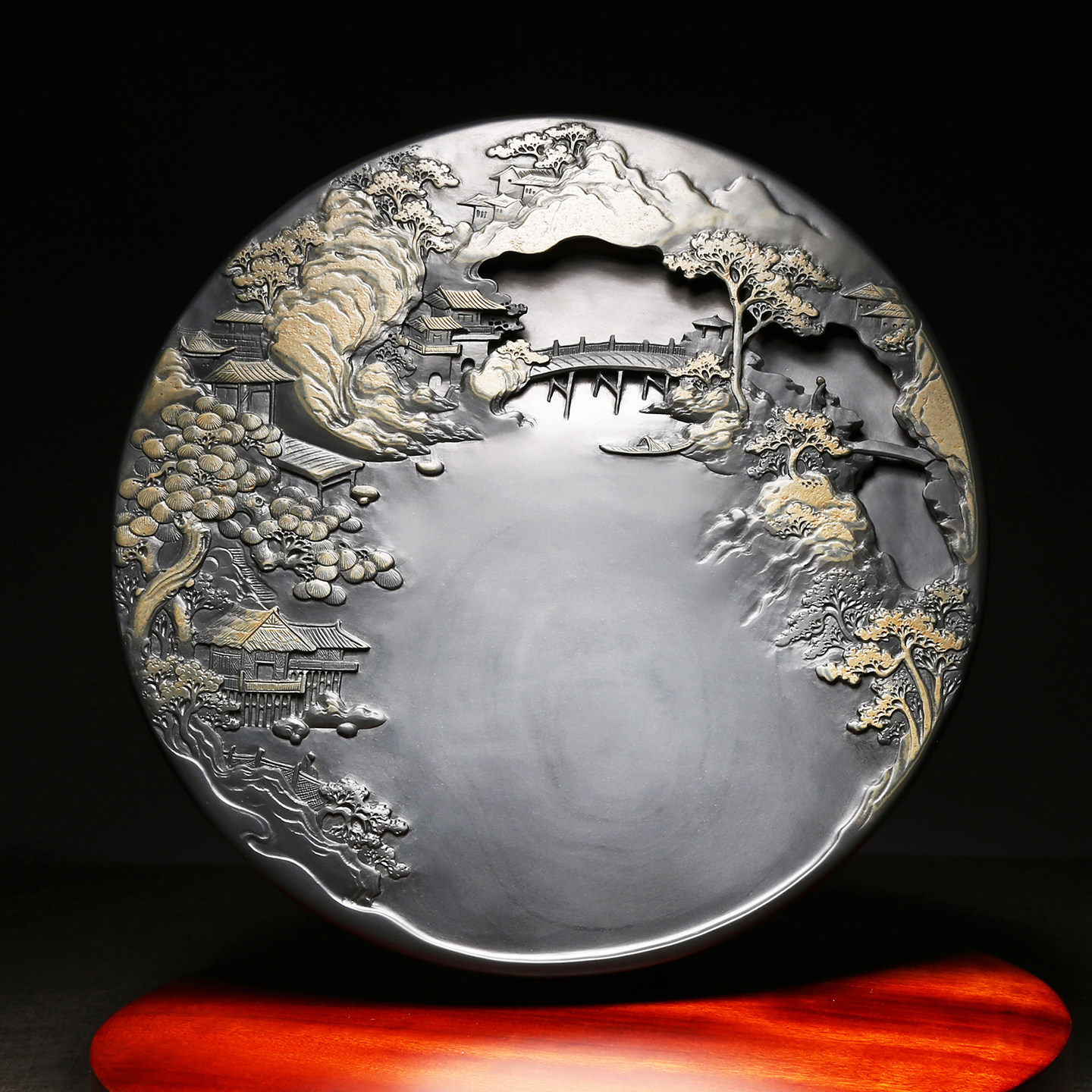 维新 非遗大师许亚祥砚台作品《山水如画》名师手工金晕歙砚天然原石老坑安徽高档摆件精品礼物文房四宝送礼