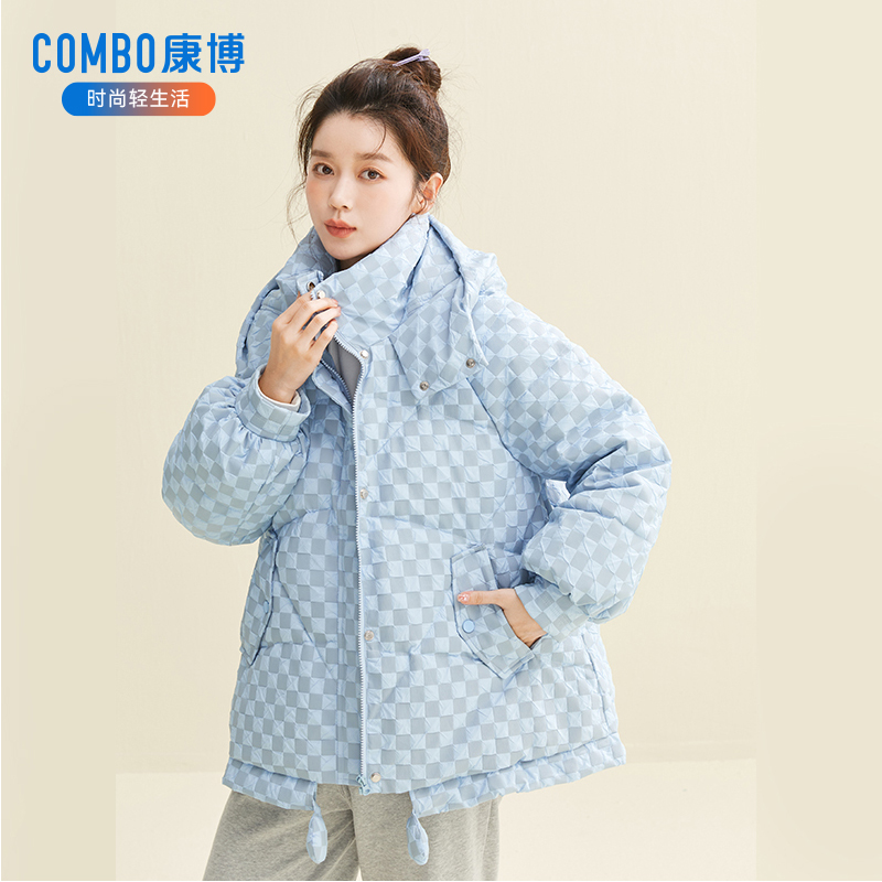 COMBO康博冬季新款时尚棋盘格白鸭绒外套