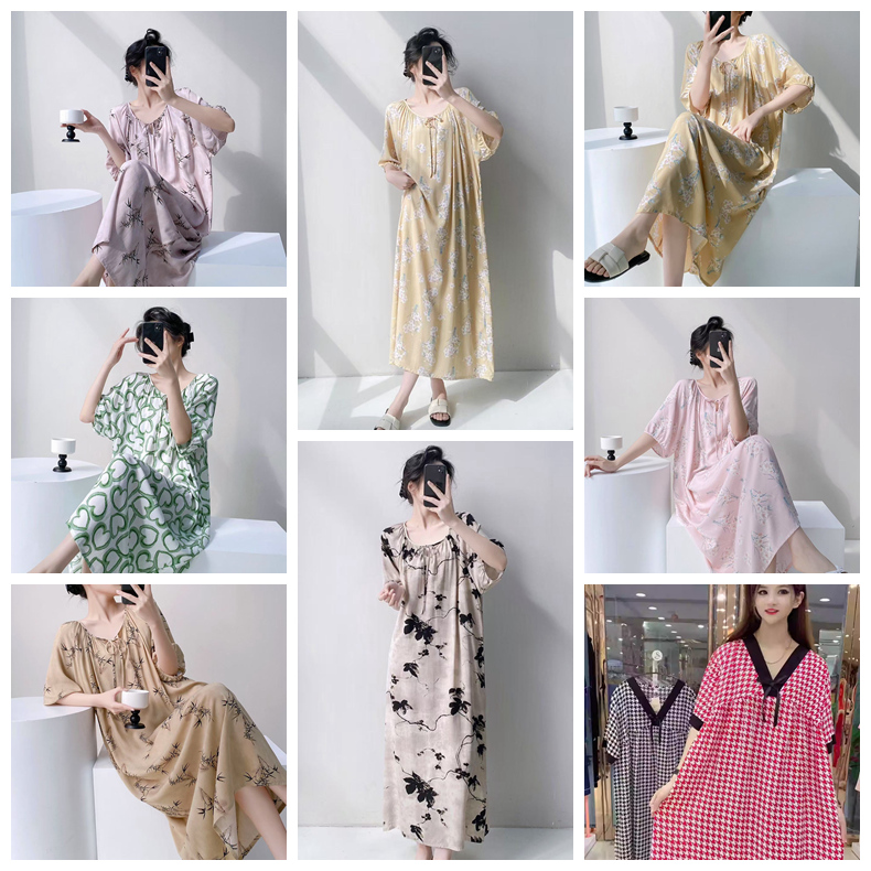 夏季人造棉绸大码宽松睡裙