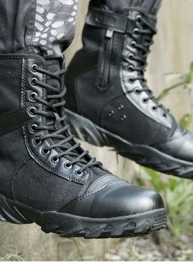 新款作战靴男保安高帮透气战术秋冬季黑色超轻安检加厚帆布训练鞋