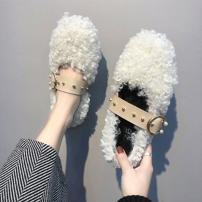 网红同款豆豆鞋女2019新款冬季韩版百搭仙女的鞋复古平底毛毛鞋潮在类目 女鞋, 低帮鞋中 - 来自Buy2taobao.com提供专业的淘宝代购服务