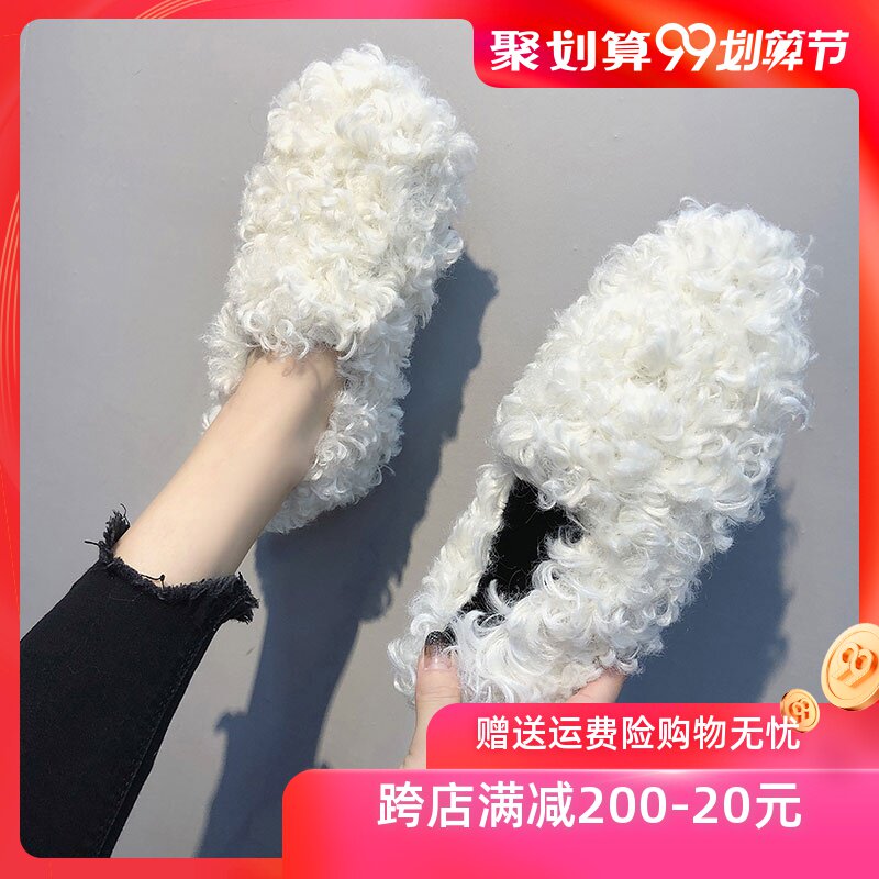 2019秋季女鞋潮鞋韩版百搭毛毛鞋外穿平底豆豆鞋女冬网红学生单鞋|msdalam kategori Kasut wanita, kasut rendah - dari Buy2taobao.com untuk memberikan perkhidmatan ejen Taobao profesional membeli