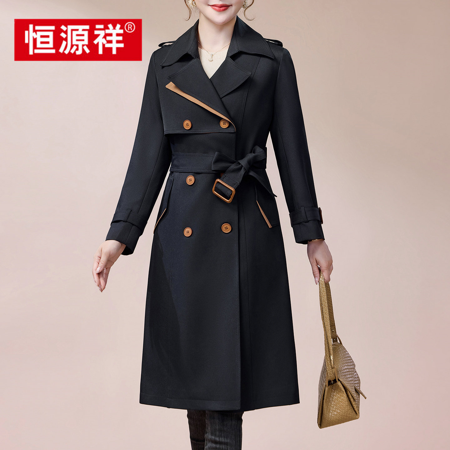 恒源祥风衣女中长款气质外套中老风衣