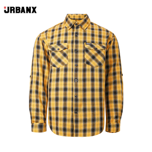 杰布希美式高街黄色格子衬衫男款春秋季宽松休闲长袖潮牌外套男