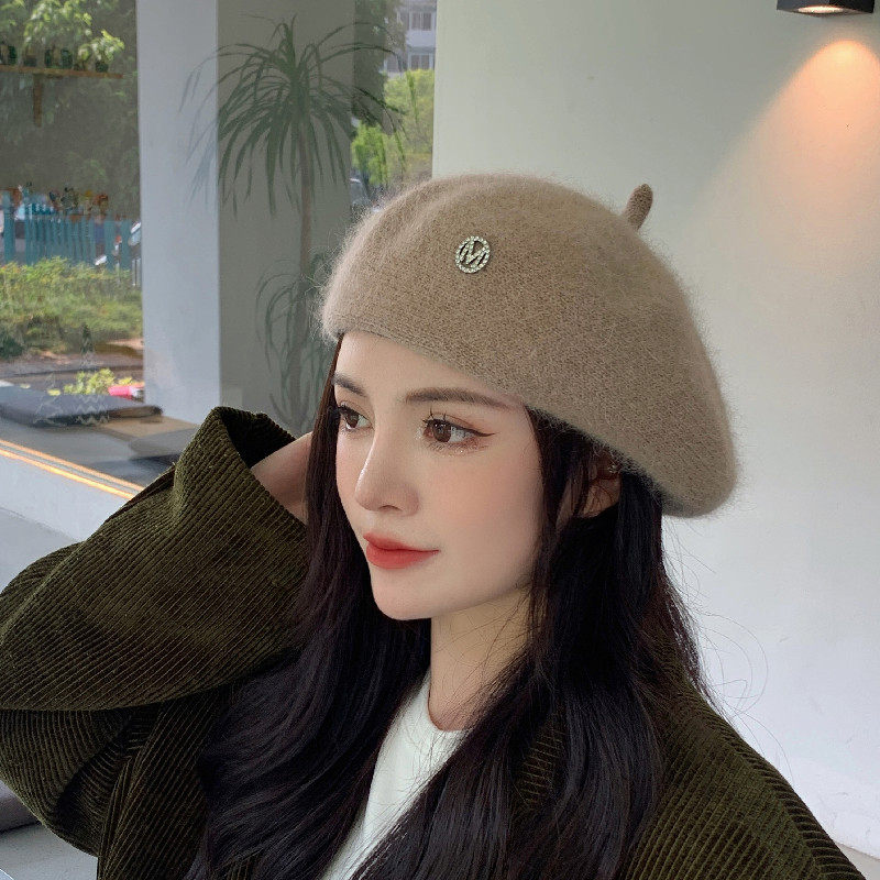 名媛风简约百搭甜美可爱细腻兔毛贝雷帽女秋复古风百搭南瓜帽韩潮