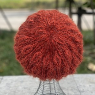 手工贝雷帽针织粗毛线帽子女秋冬季显瘦复古包头帽日系镂空针织帽