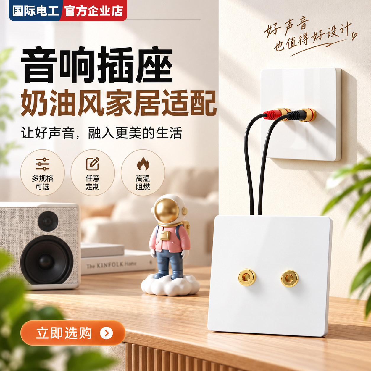 音箱连接线可定制音响插座面板防拉扯金属接口阻燃防护墙壁面板
