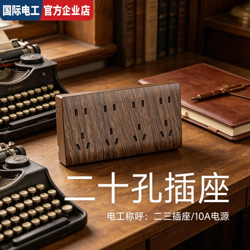 超薄明装木纹插座胡桃色30年质保