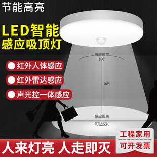 LED红外人体感应吸顶灯三防雷达声光控家用走廊过道车库楼梯楼道