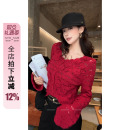 利达 NEW DADADA【活泼俏丽】红色圣诞毛衣女绣花镂空针织衫女