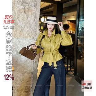 pu皮衣外套女长袖 利达 果糖向阳 DADADA 宽松绑带宽松上衣 NEW