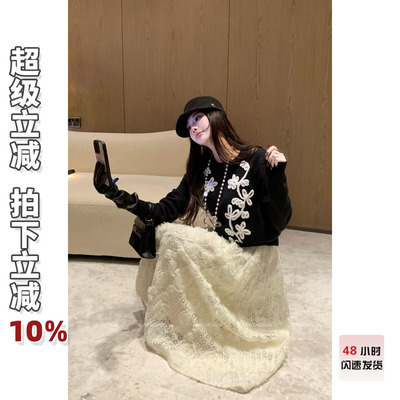 利达 NEWDADADA 【云絮蕾丝】时尚显瘦高腰百搭波点半身裙CEZ3696