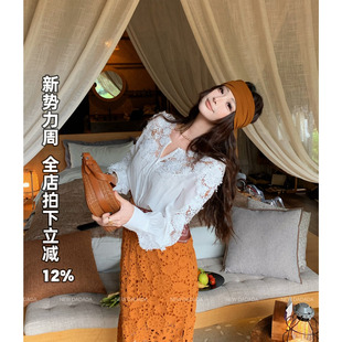 女长袖 利达NEW 白色蕾丝衬衫 云朵泡芙蕾丝 宽松显瘦上衣 DADADA