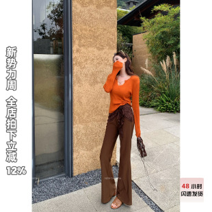 NEW 女高腰显瘦喇叭裤 DADADA 蕾丝拼接休闲裤 蕾丝屁帘裤 利达