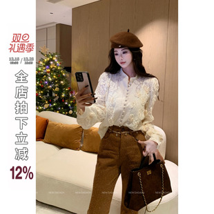 月光奶霜 DADADA 复古中领开衫 长袖 女上衣 利达 镂空蕾丝衫 NEW