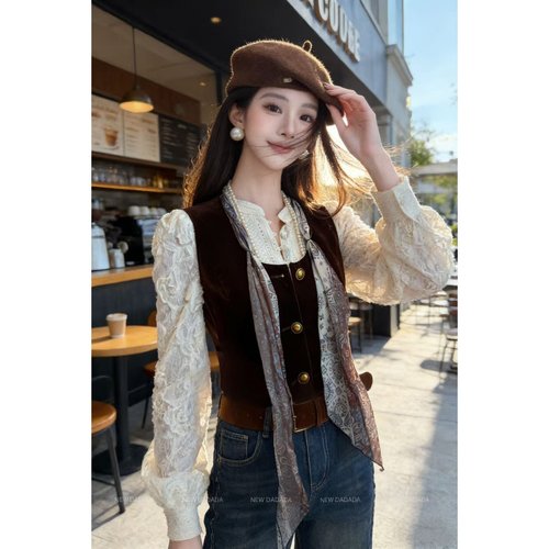 利达 NEW DADADA【摩卡丝绒】复古做旧高级感休闲百搭马甲女丝巾