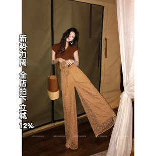 NEW 女宽松阔腿裤 DADADA 珍珠网纱蕾丝休闲裤 柔声甜雅 利达