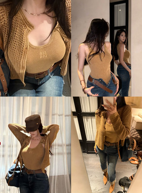 利达NEW DADADA【风杏拾影】黄色开衫针织外套女长袖修身显瘦上衣