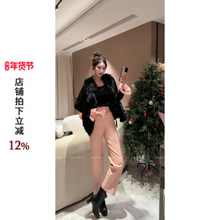 利达 NEW DADADA【樱花粉皮裤】气质时尚百搭休闲皮裤子CDM4113