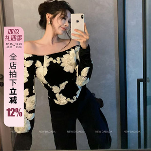 NEW 衬衫 DADADA 一字肩露肩设计小众长袖 上衣女 甜嗓知性 利达