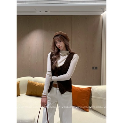 利达NEW DADADA【甜暖风趣】复古做旧卡其马甲女开衫无袖马夹上衣