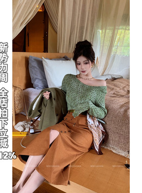 利达 NEW DADADA【褶皱波点】绿色波点t恤女长袖宽松慵懒风上衣