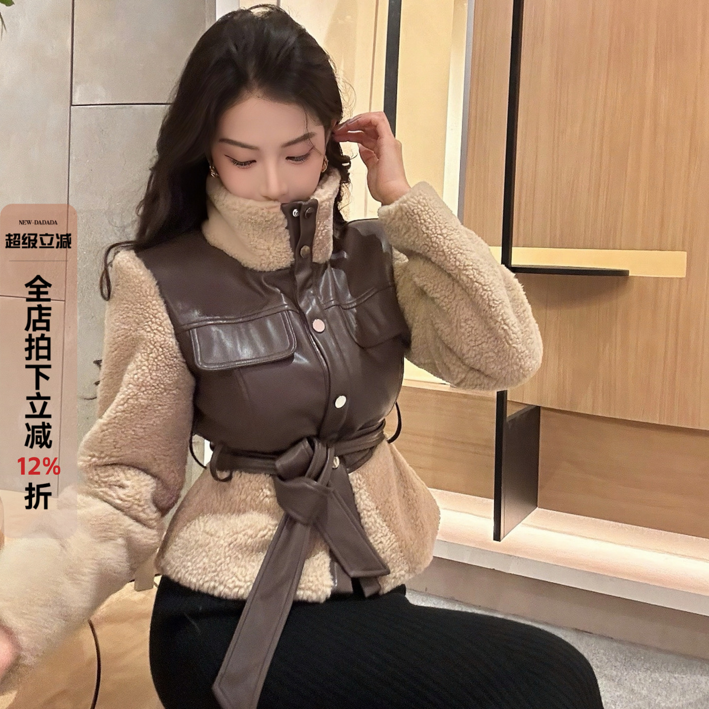 利达NEWDADADA立领棉衣女2025春装小个子皮衣机车风短外套TQ3725