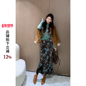 半身裙女新款 利达 轻奢高级感 墨绿花花裙 独特春季 NEW DADADA