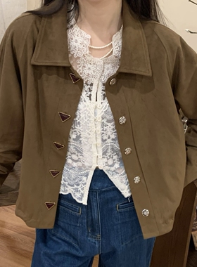 利达NEWDADADA美拉德麂皮绒外套女复古小个子短款夹克上衣TDK1031