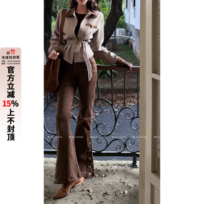 利达 NEW DADADA【白昼晴光】复古卡其微喇叭裤女高腰显瘦牛仔裤