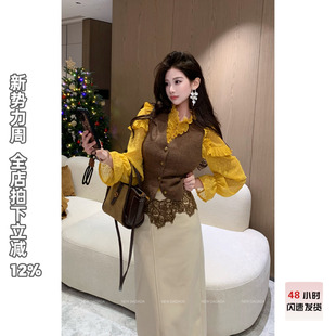 NEW 无袖 DADADA 复古做旧卡其色马甲女开衫 马夹 咖绒素襟 利达