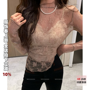 流行爆款 利达NEWDADADA 新款 打底衫 外穿蕾丝 闪钻花花蕾丝打底