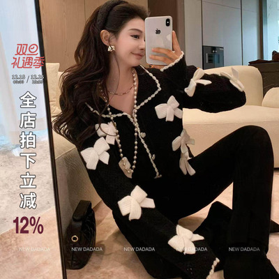 利达 NEW DADADA【甜美恋人】复古黑色针织外套女设计感小众上衣