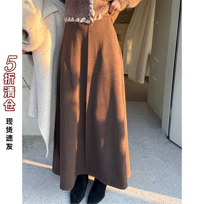 利达NEWDADADA毛呢半身裙女2025春伞裙半裙气质A字长裙子TDK2057