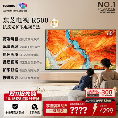 东芝电视R500 65英寸 黑瀑屏 火箭炮声场  超薄 国家补贴