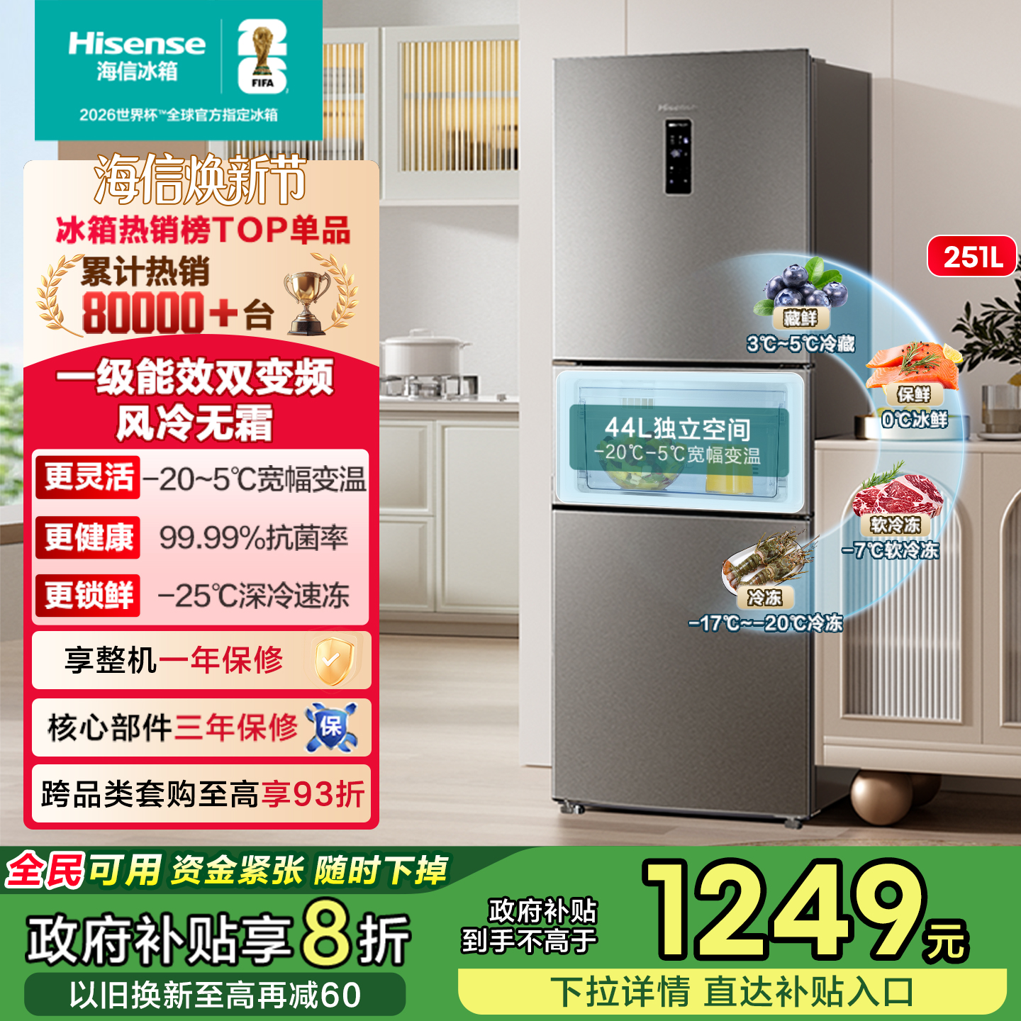 热卖8万+海信251一级节能冰箱