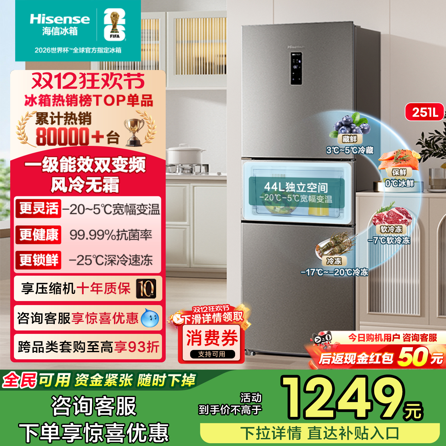 热卖8万+海信251一级节能冰箱