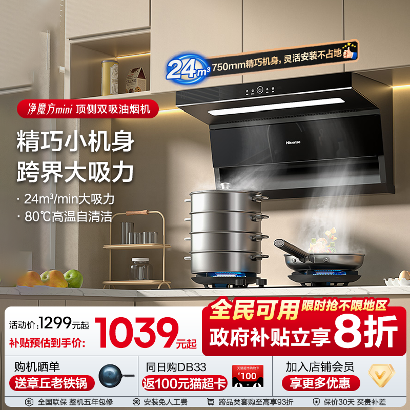 海信顶侧双大吸力小型抽油烟机家用厨房燃气灶一套餐装DS11HMini