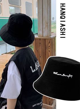 街舞帽子男孩子夏季渔夫帽黑色韩版儿童遮阳防晒帽男童太阳帽薄款