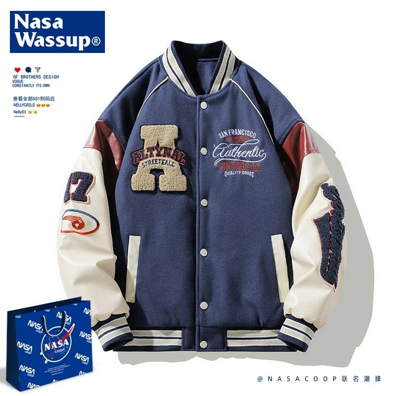 NASA美式潮牌棒球服男生春秋季新款刺绣夹克宽松拼接休闲外套