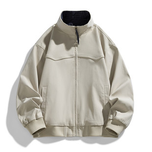 NASACOOP休闲风立领夹克男士2026新款秋冬季潮流格子拼接拉链外套