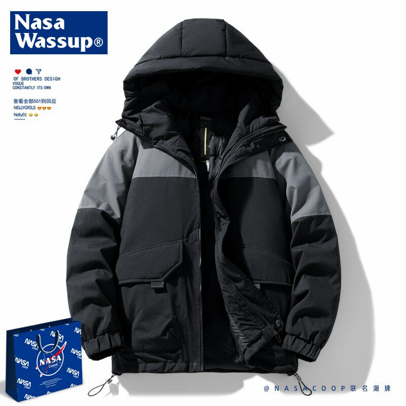 NASACOOP新款冬户外登山拼色加厚短款羽绒服女情侣款保暖工装外套