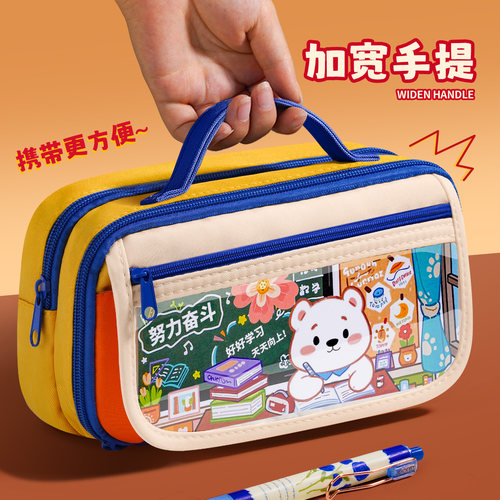 复古手提超大容量笔袋多层文具袋