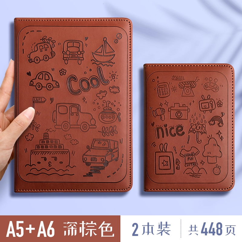 加厚皮面印花笔记本记事本大学生可爱大号压花笔记本初高中高颜值卡通日记本商务办公超厚工作会议记录ins风