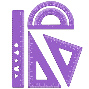 铝合金定制套尺小学生专用刻名字直尺带波浪线三角尺子金属尺子四件套装多功能三角板量角器儿童一二年级文具