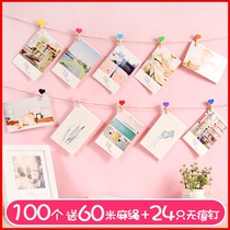 Color photo clip love wooden note hemp rope clip photo hanging wall hanging rope photo clip Postcard message photo rope clip suit photo wall decoration cartoon wooden clip