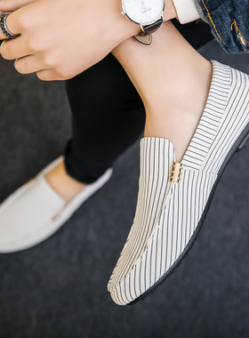 春季豆豆鞋男韩版潮流休闲软底白色懒人男鞋一脚蹬透气老北京布鞋