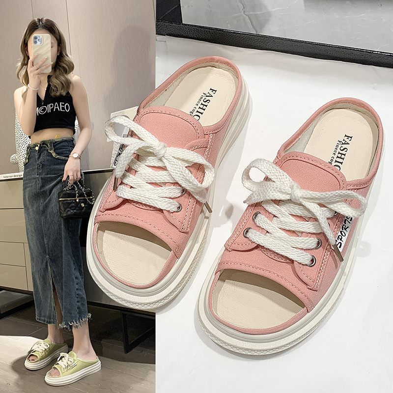 赖人拖鞋厚底ins潮帆布运动半拖