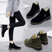 加绒低跟短靴女鞋 2020秋款 马丁靴女靴子磨砂粗跟单靴中跟百搭冬季