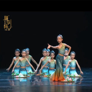 孔雀舞鱼尾裙傣族舞蹈服女童成人桃李杯傣笠舞蹈表演服斗笠渐变裙